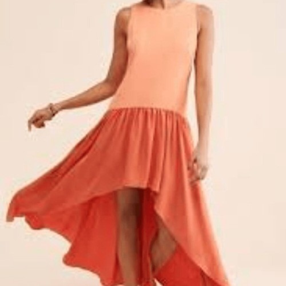 Anthropologie Elevenses Orange Colorblock High-Low Sleeveless Midi Dress Small